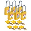 Brady Compact SafeKey Key Retaining Nylon Padlock 1.5in Aluminum Shackle KD Yellow 6PK CPT-YLW-38AL-KD6PK